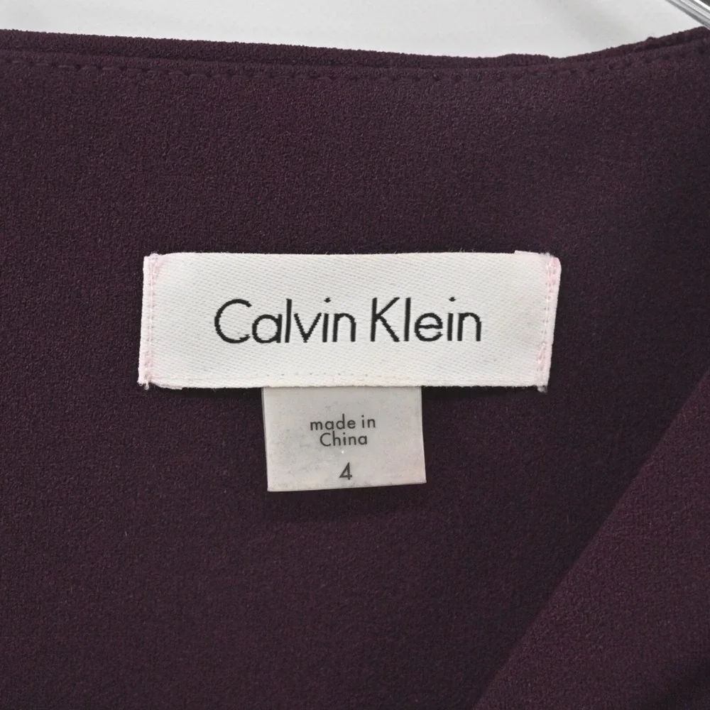 Calvin Klein Burgundy Sheath Dress Size 4 Lace Bell Sleeve Sheath Moody Romantic - Picture 8 of 14